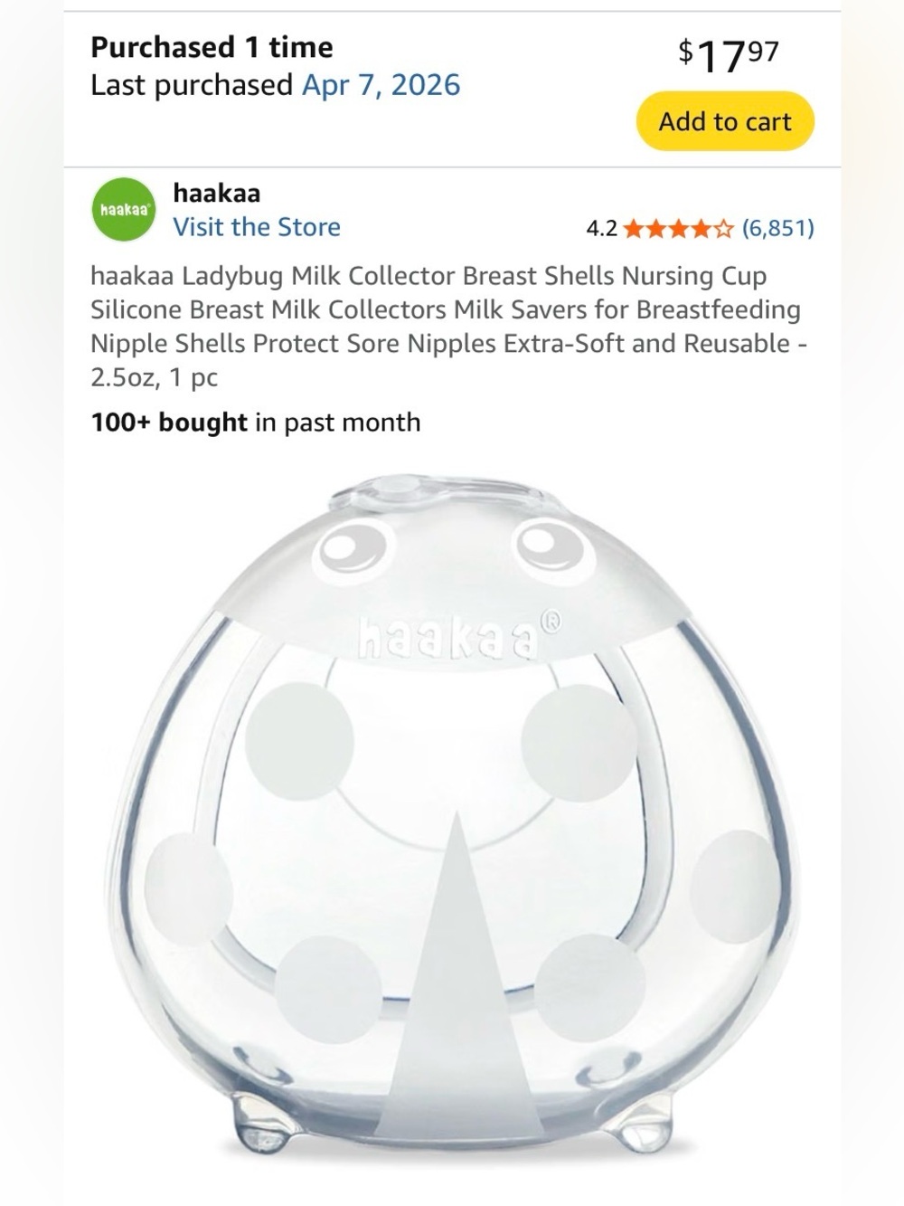 Haakaa Ladybug Silicone Breast Milk Collector